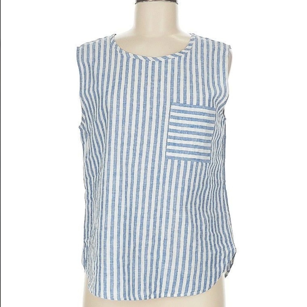 J. Crew Blue and White Striped Linen Pocketed Tank